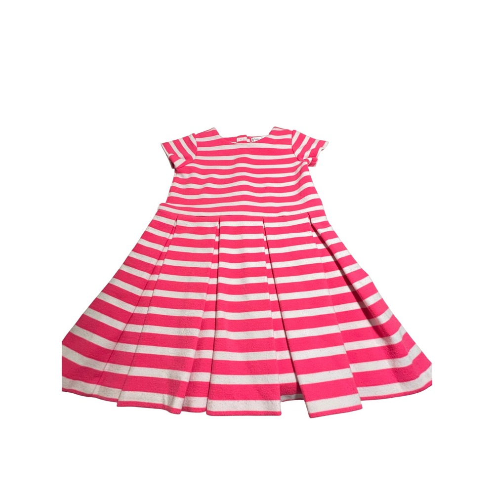 Ralph Lauren Baby Girl Pink White Striped Pleated Knit Dress 18M